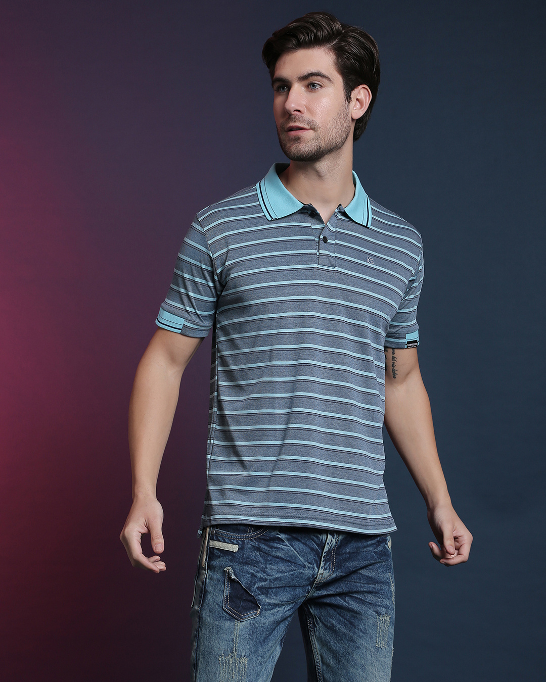 Men's Grey Striped T-Shirt