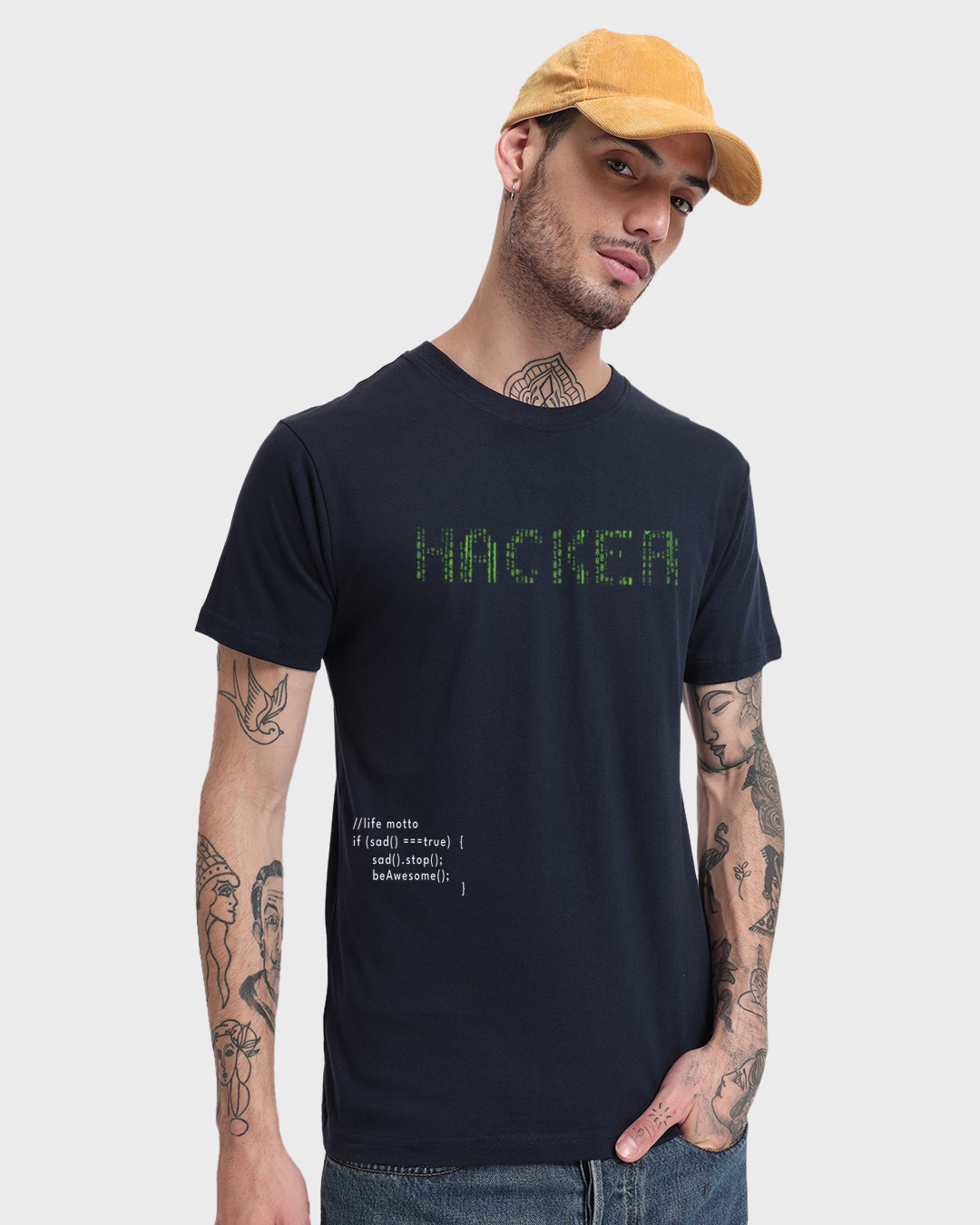 Shop Men's Blue Hacker Graphic Printed T-shirt-Back