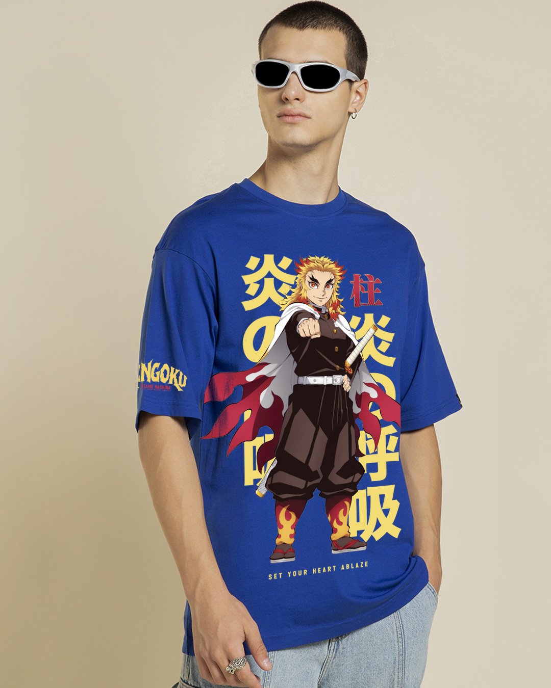 Shop Men's Blue Heart Ablaze Graphic Printed Oversized T-shirt-Back