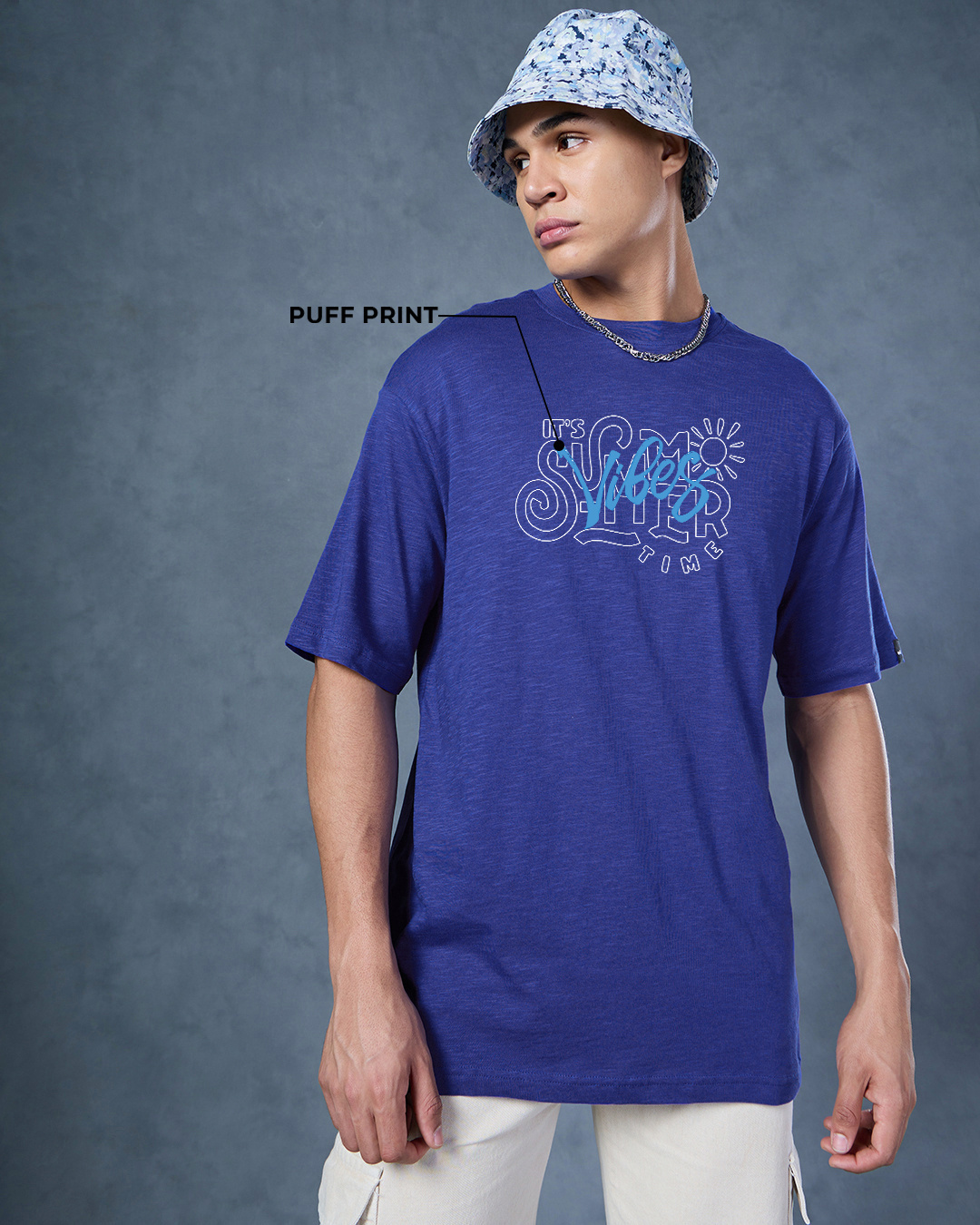 Shop Men's Blue Heat Waves Graphic Printed Oversized T-shirt-Back