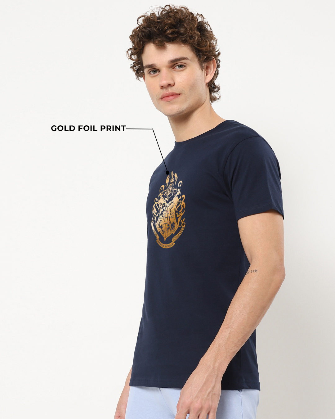 Shop Men's Blue Hogwarts Crest Graphic Printed T-shirt-Back