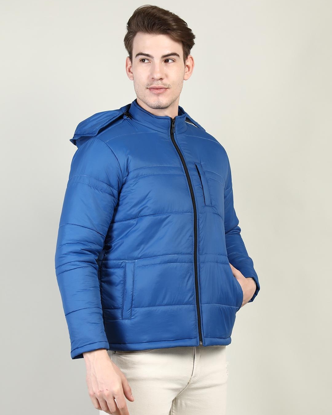 Shop Men's Blue Hooded Puffer Jacket-Back