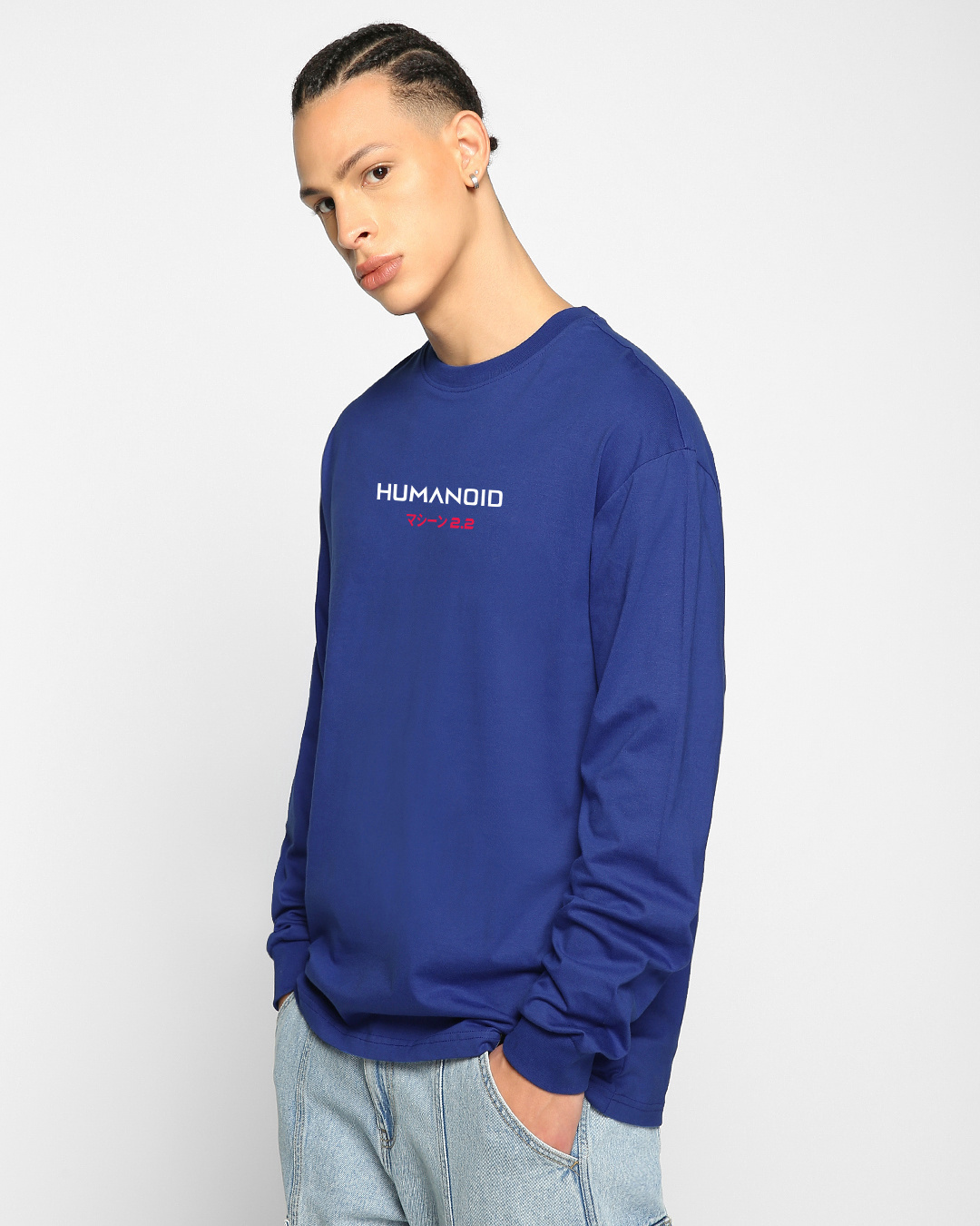 Shop Men's Blue Humanoid Graphic Printed Oversized T-shirt-Back