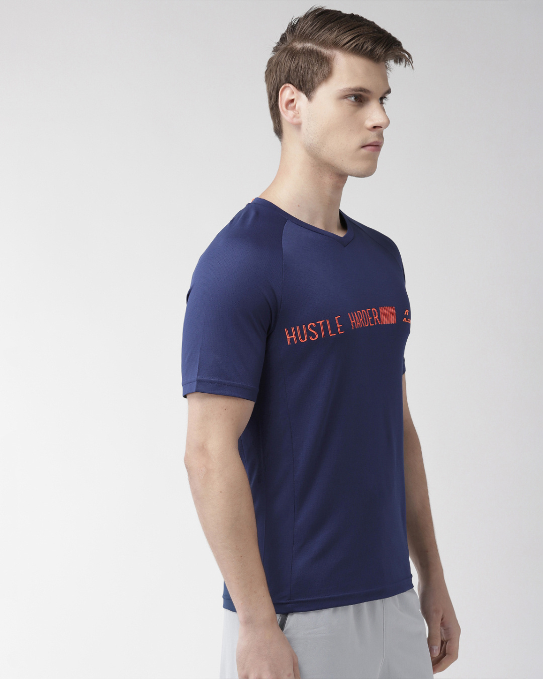 Shop Men's Blue Hustle Harder Typography Slim Fit T-shirt-Back