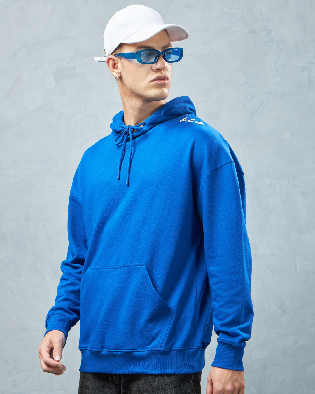 Shop Men's Blue Hustlers Dept Typography Oversized Hoodies-Back