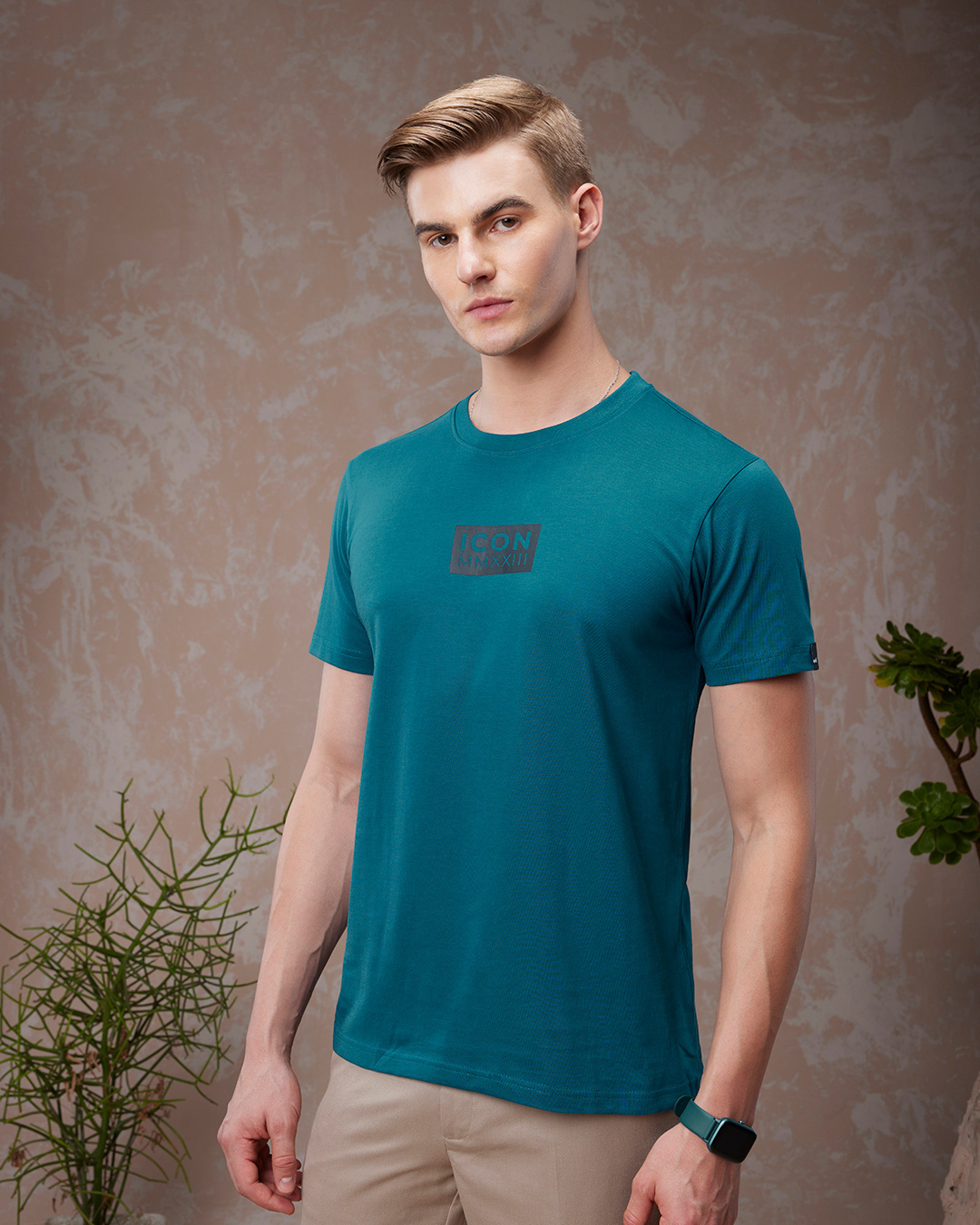 Shop Men's Blue Icon Typography T-shirt-Back
