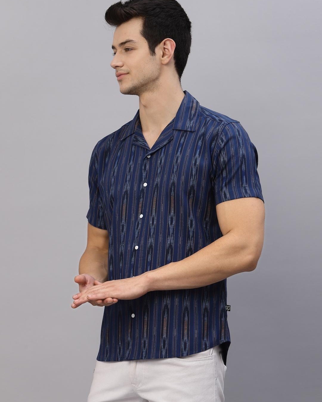 Shop Men's Blue Ikat Printed Slim Fit Shirt-Back