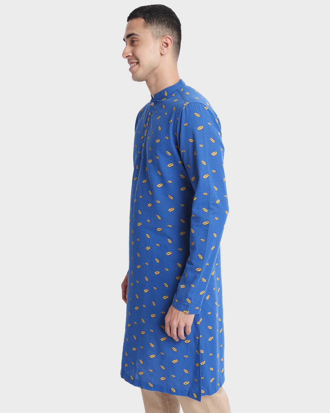 Shop Men's Blue Indo Fusion AOP Relaxed Fit Long Kurta-Back