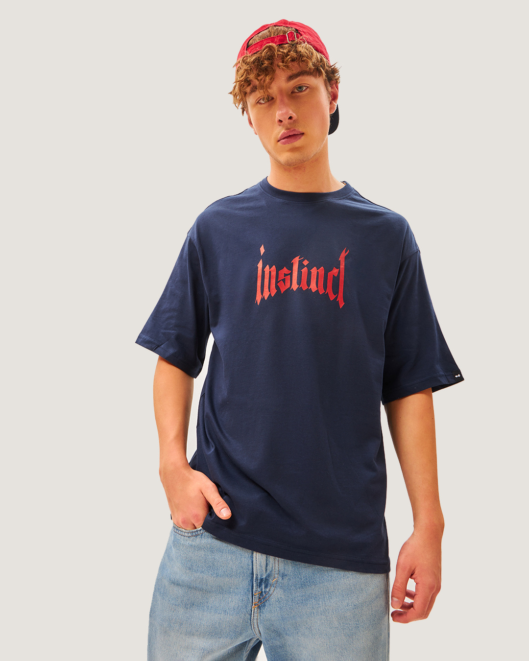 Shop Men's Blue Instinct Graphic Printed Oversized T-shirt-Back
