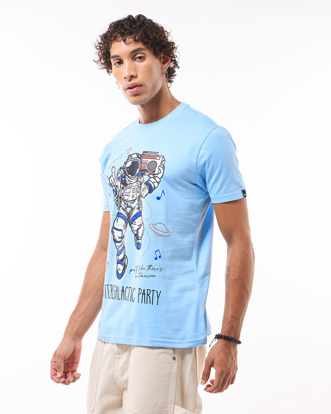 Shop Men's Blue Inter Galactic Party Graphic Printed T-shirt-Back