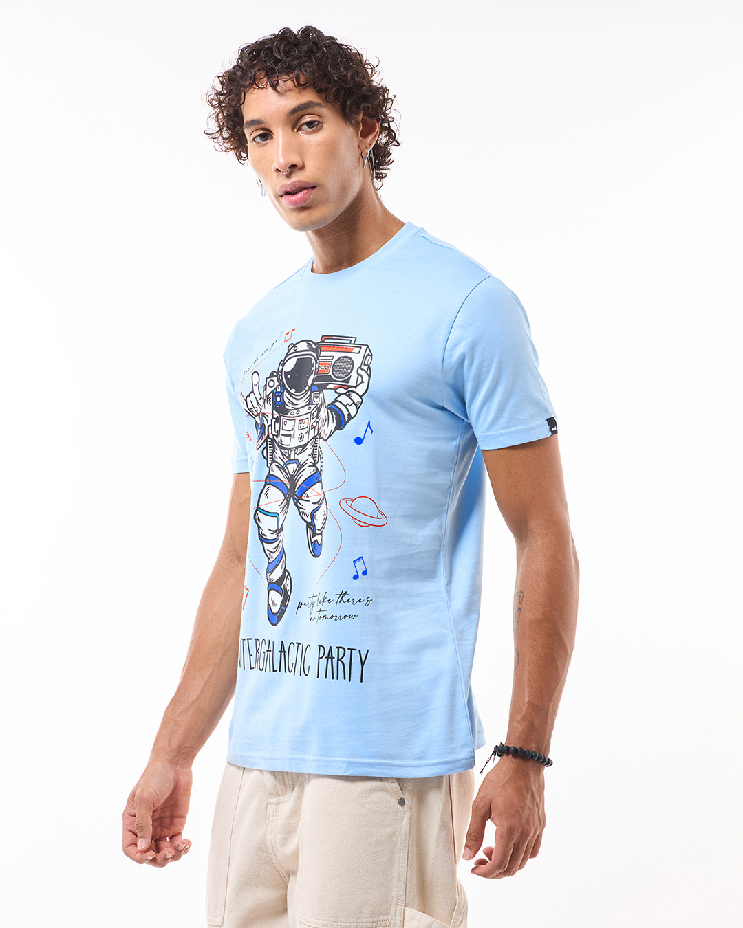 Shop Men's Blue Inter Galactic Party Graphic Printed T-shirt-Back