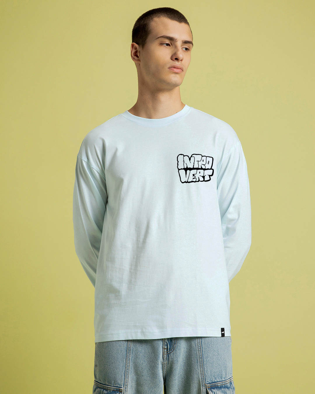 Shop Men's Blue Introvert Typography Oversized T-shirt-Back