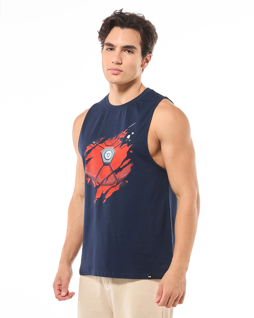 Shop Men's Blue Iron Man Of War Graphic Printed Oversized Vest-Back