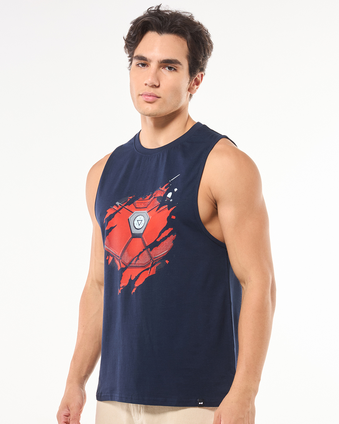 Shop Men's Blue Iron Man Of War Graphic Printed Oversized Vest-Back