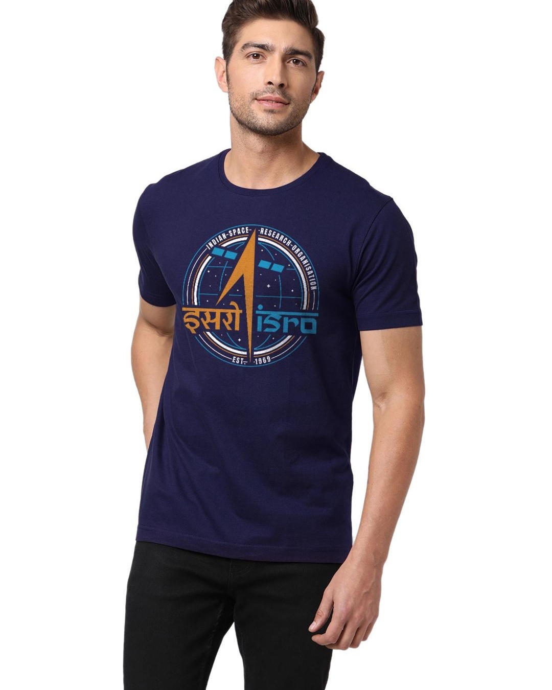 Buy Men's Blue ISRO Emblem Graphic Printed T-shirt Online at Bewakoof