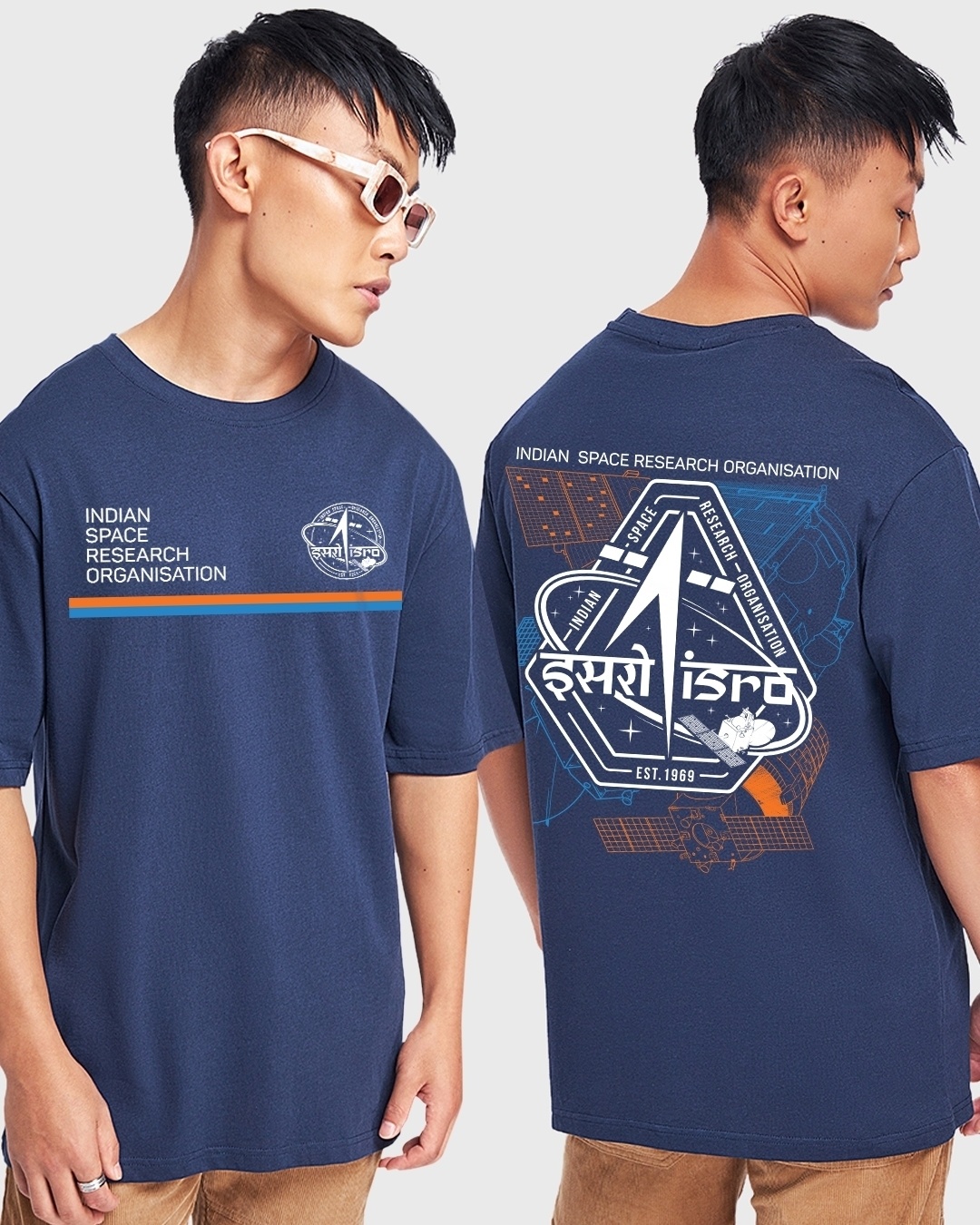Buy Men's Blue ISRO Logo Graphic Printed Oversized T-shirt Online at ...