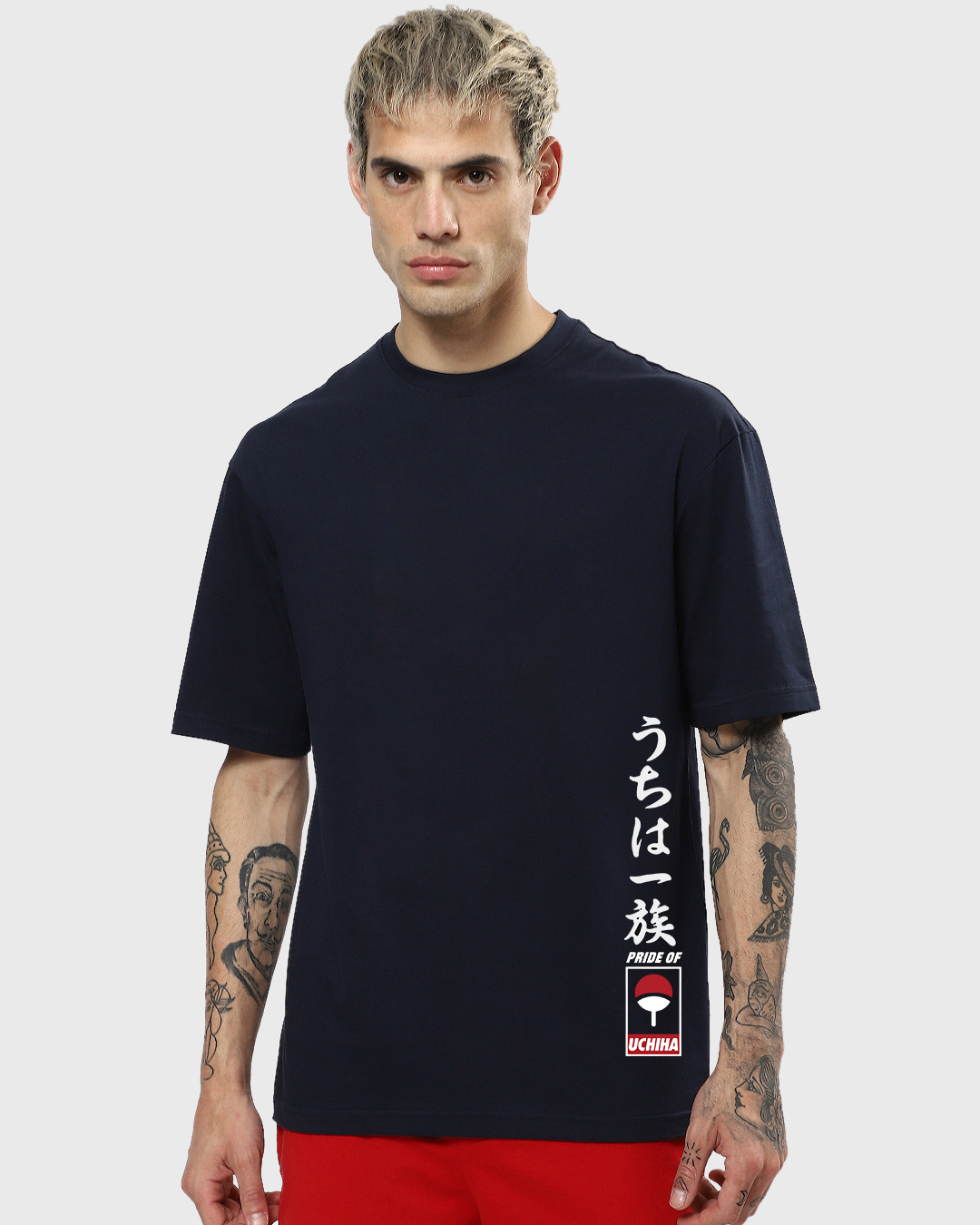 Shop Men's Blue Itachi Of The Sharingan Graphic Printed Oversized T-shirt-Back