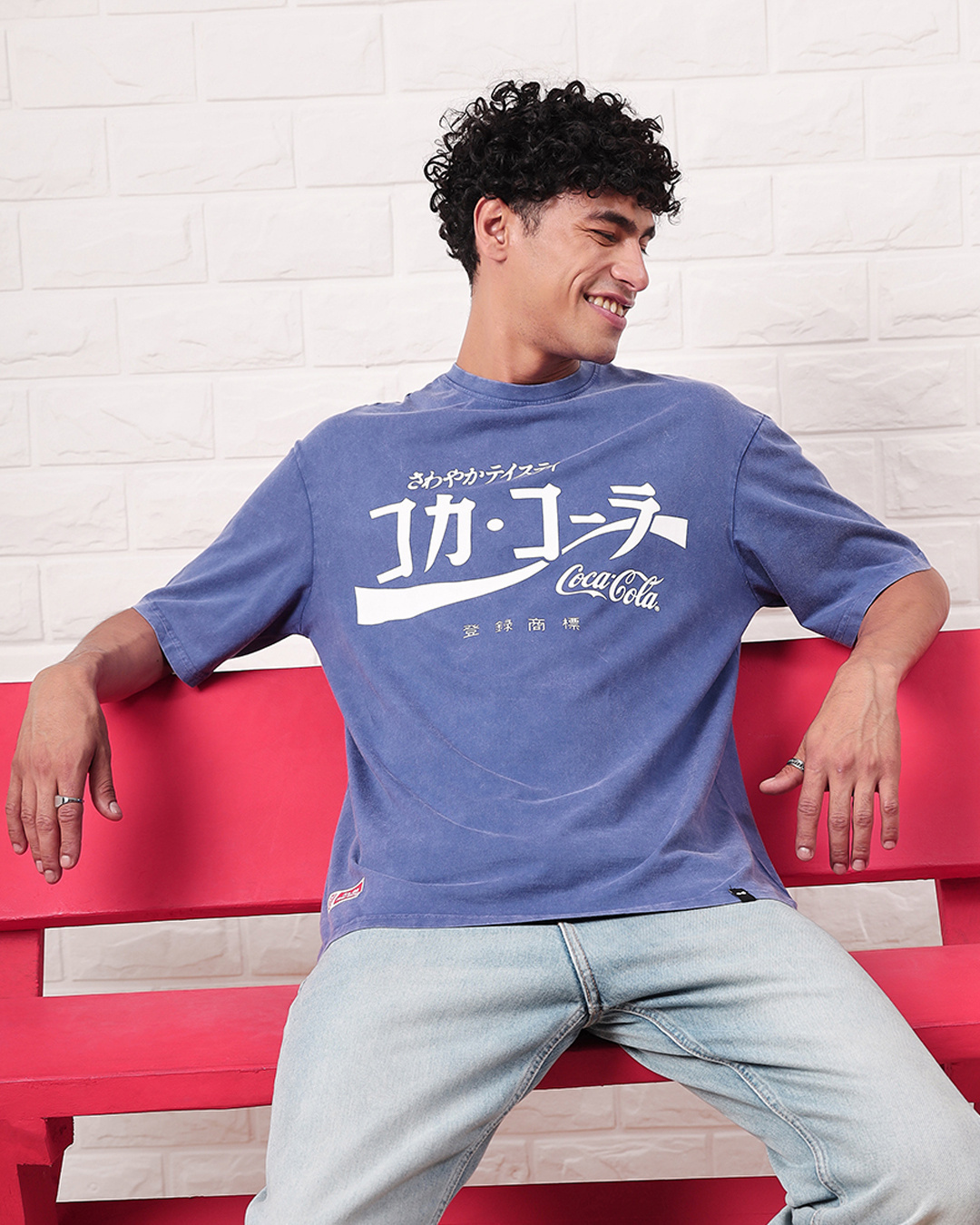 Shop Men's Blue JAP Coke Graphic Printed Oversized T-shirt-Back