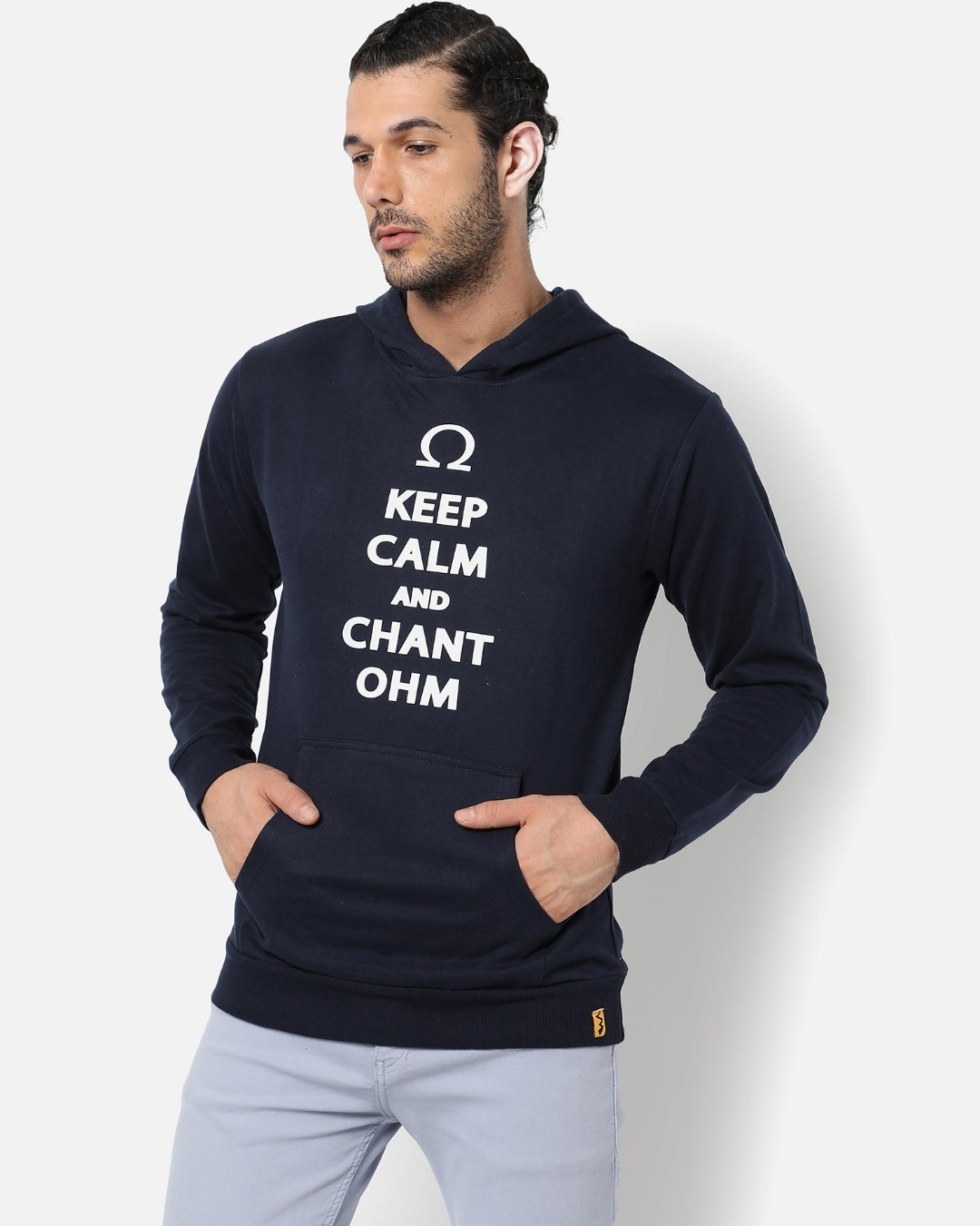 Shop Men's Blue Keep Calm And Chant Ohm Typography Hooded Sweatshirt-Back