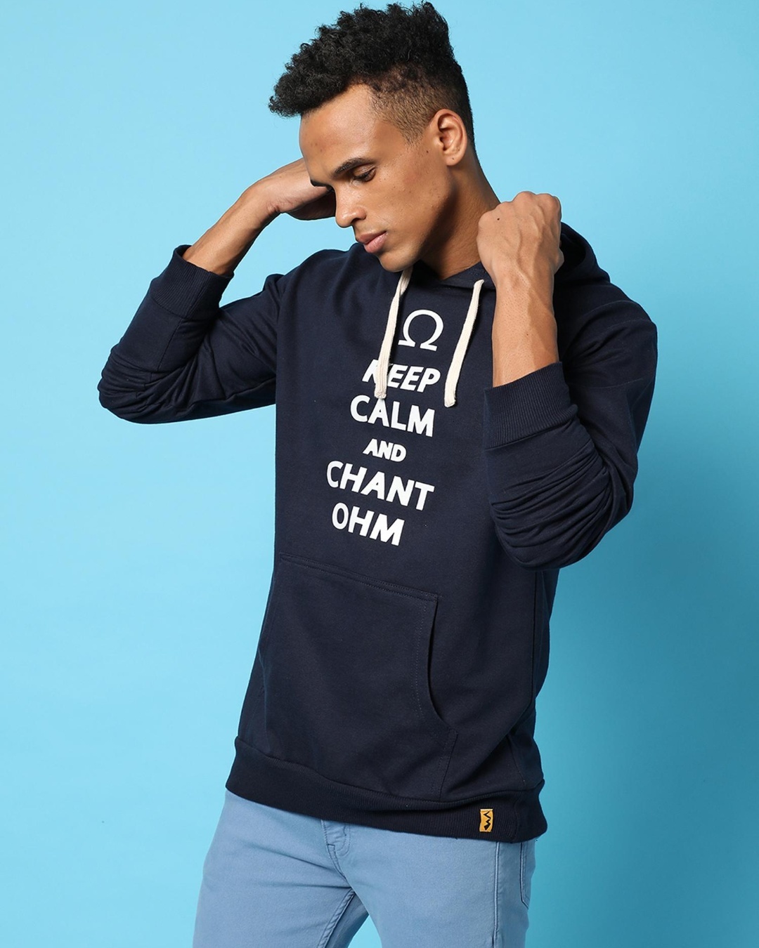 Shop Men's Blue Keep Calm Typography Hooded Sweatshirt-Back