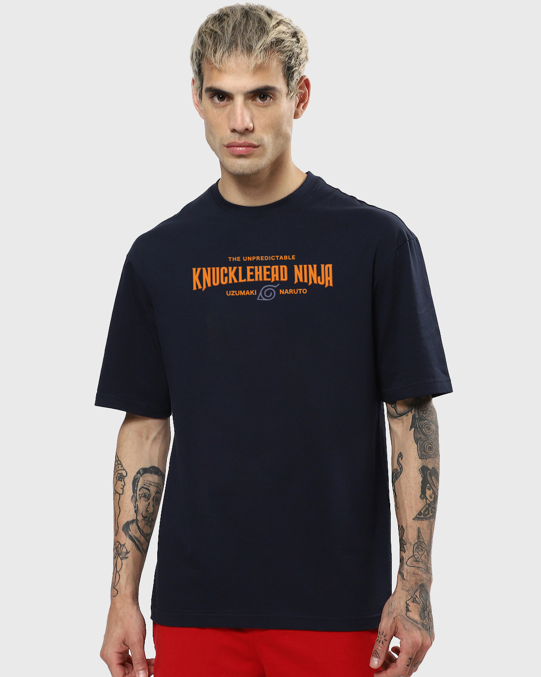 Shop Men's Blue Kyuubi Mode Graphic Printed Oversized T-shirt-Back