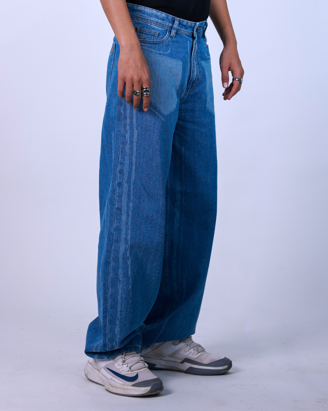 Shop Men's Blue Laser Rush Baggy Oversized Jeans-Back