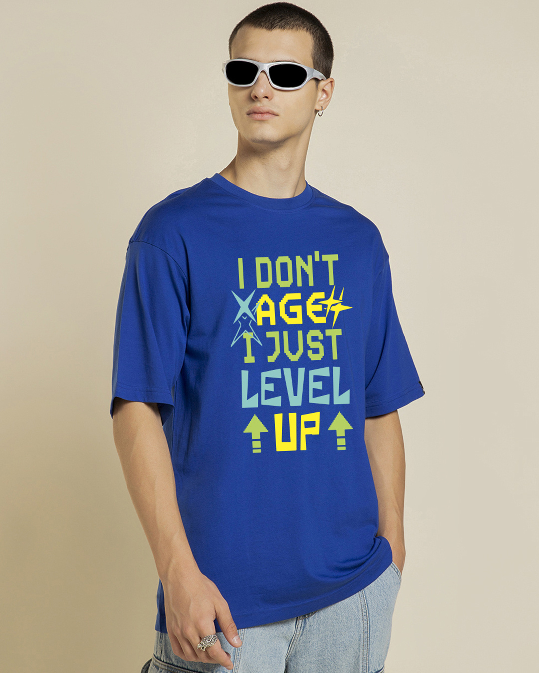 Shop Men's Blue Level Up Typography Oversized T-shirt-Back