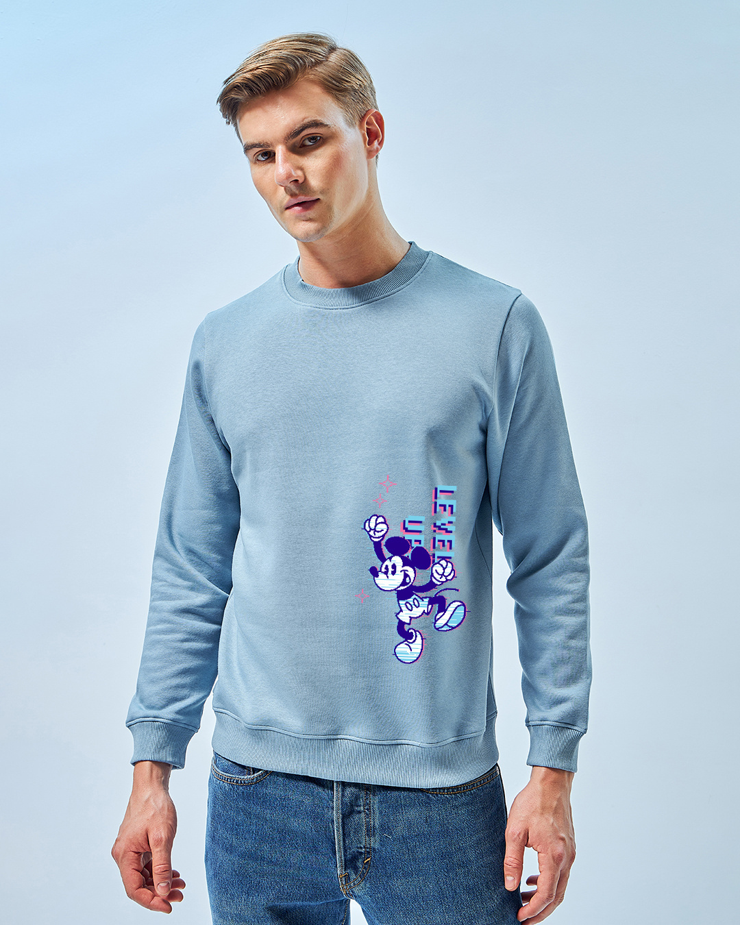 Shop Men's Blue Level Up Mickey Graphic Printed  Sweatshirt-Back