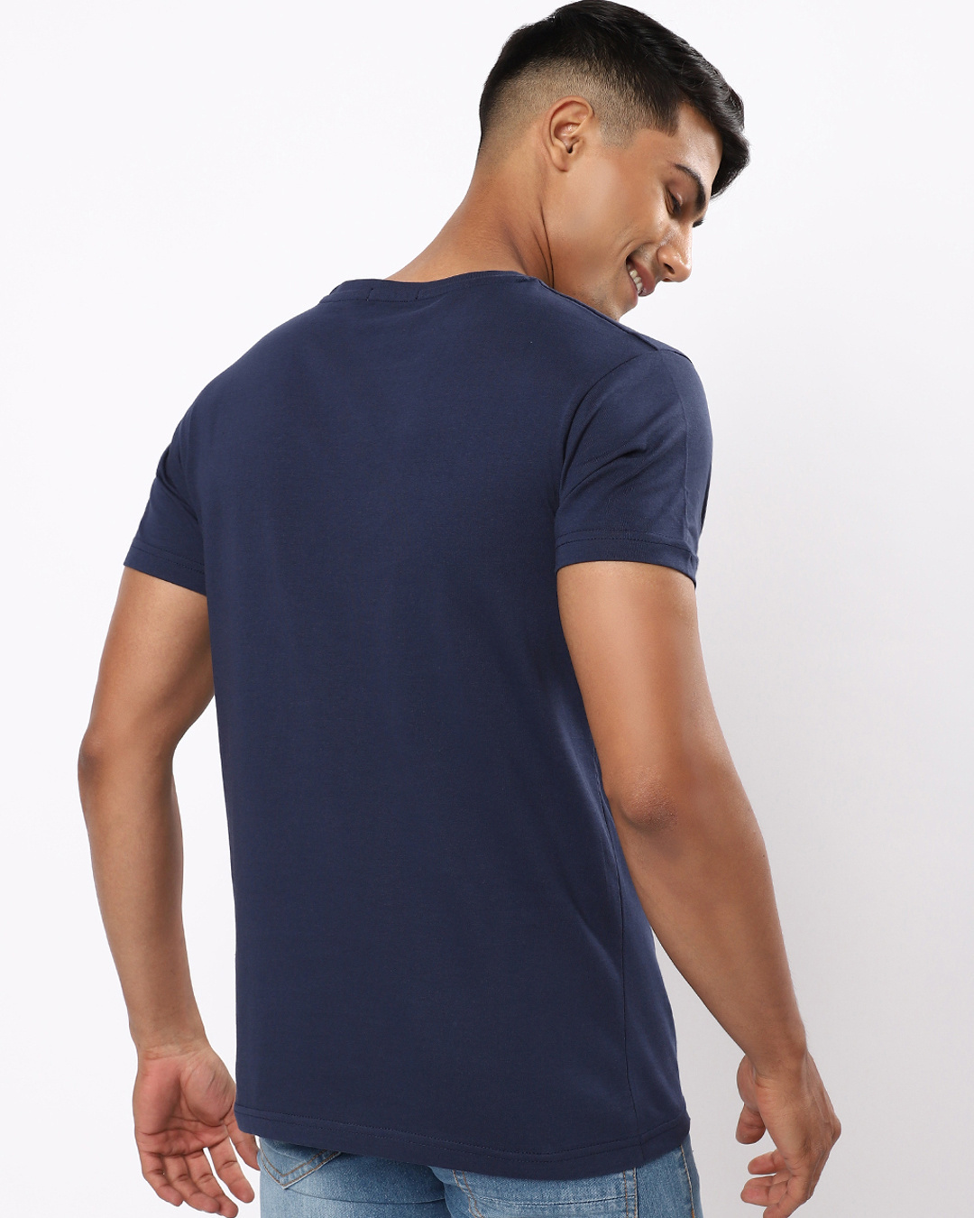 Shop Men's Blue Little Lazy Typography T-shirt-Back
