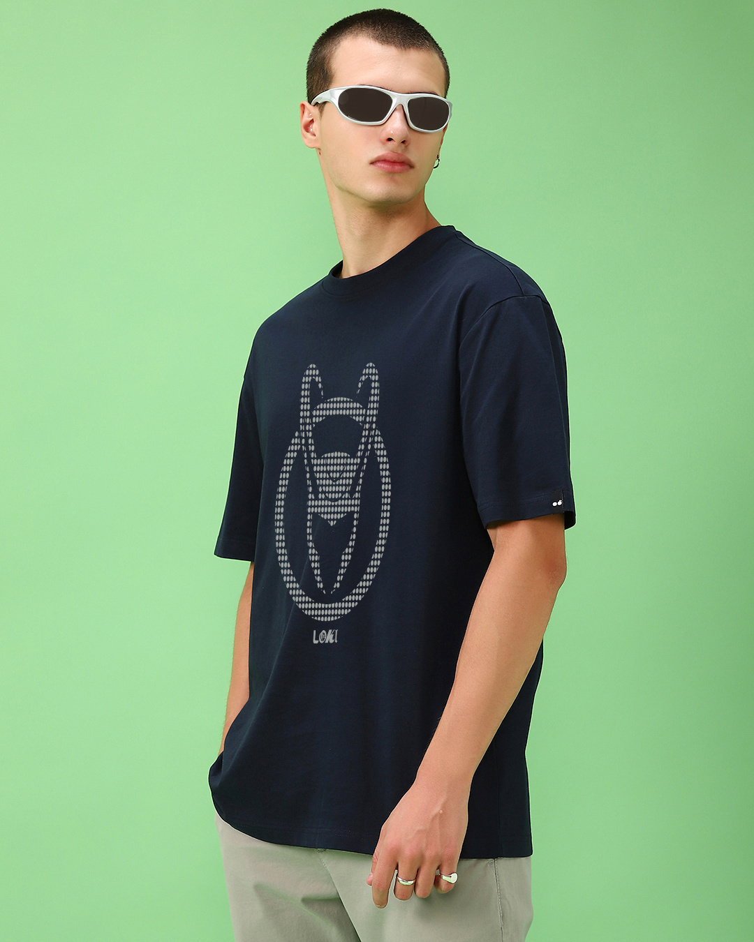 Shop Men's Blue Loki Logo Graphic Printed Oversized T-shirt-Back