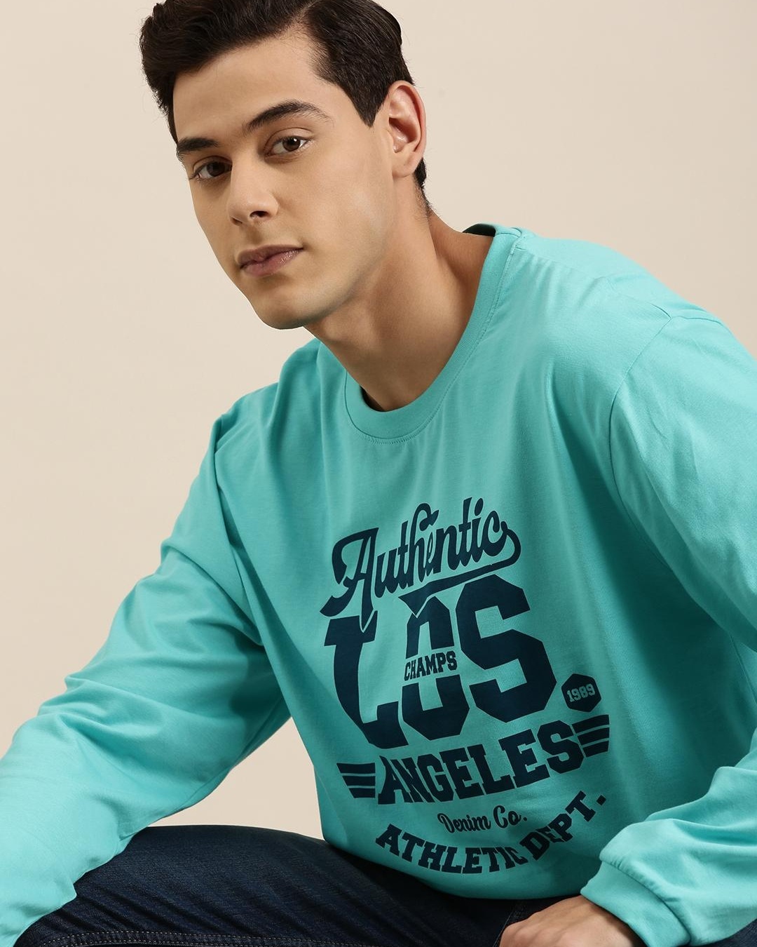 Shop Men's Blue Los Angeles Typography Oversized T-shirt-Back