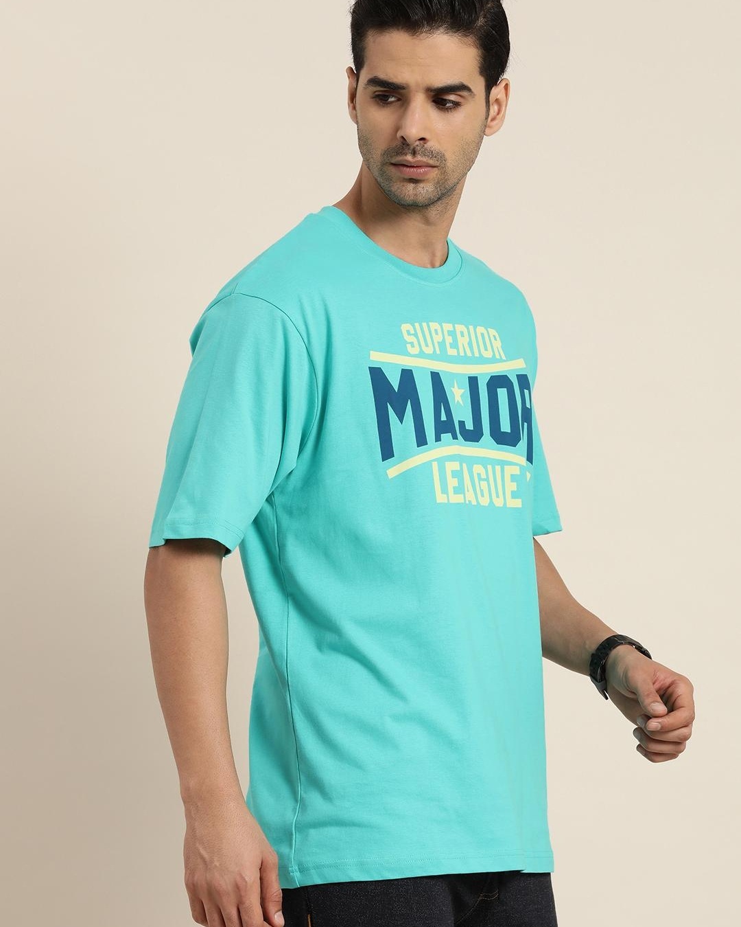 Shop Men's Blue Major Typography Oversized T-shirt-Back