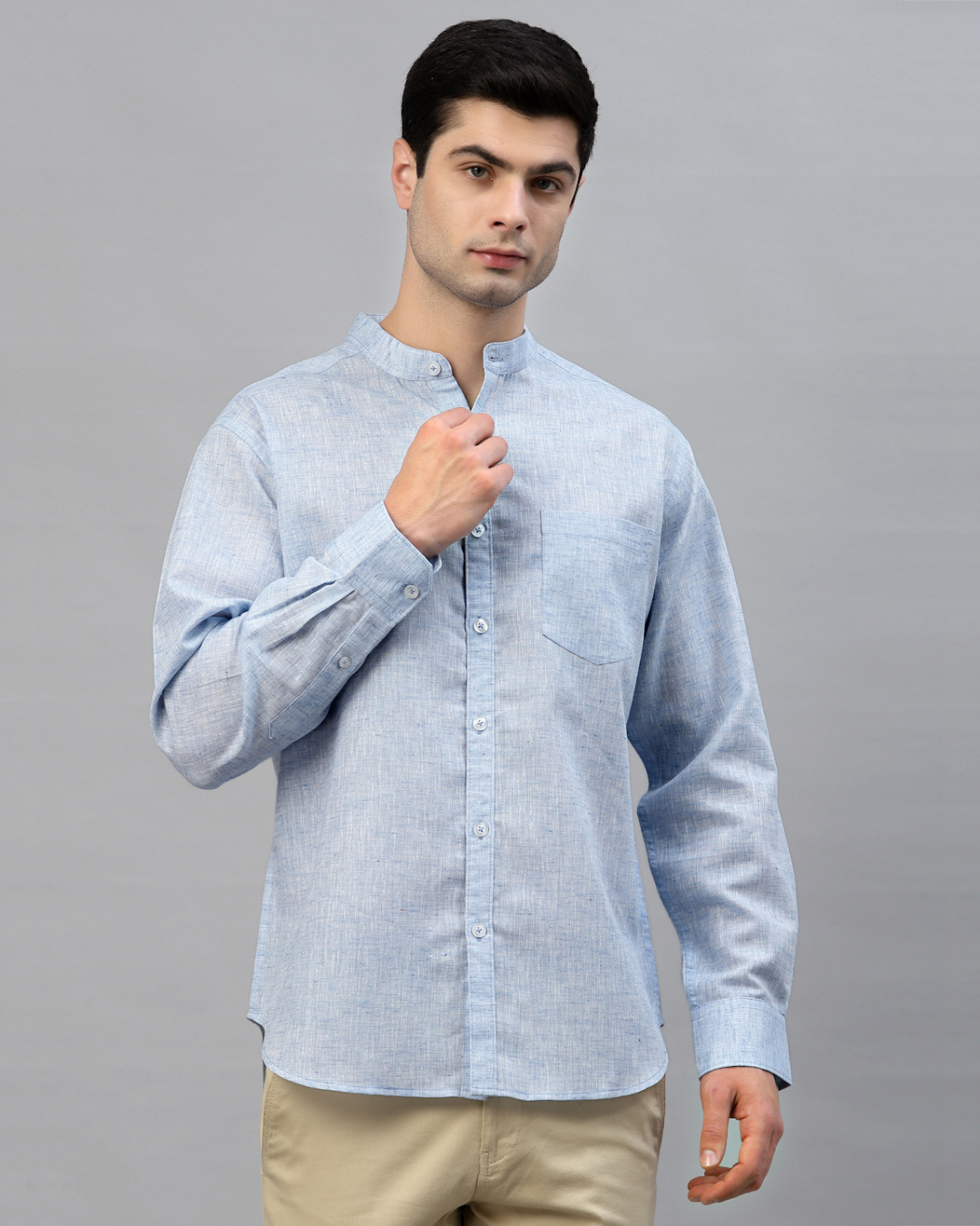 Buy Men's Blue Mandarin Collar Shirt Online at Bewakoof