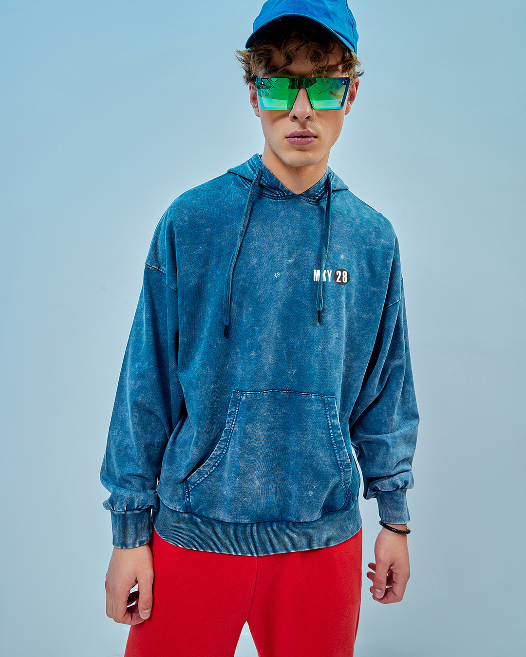 Shop Men's Blue Mickey Graphic Printed Oversized Hoodies-Back