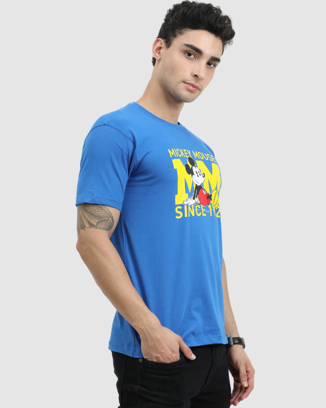 Shop Men's Blue Mickey Mouse Since 1928 Typography T-shirt-Back