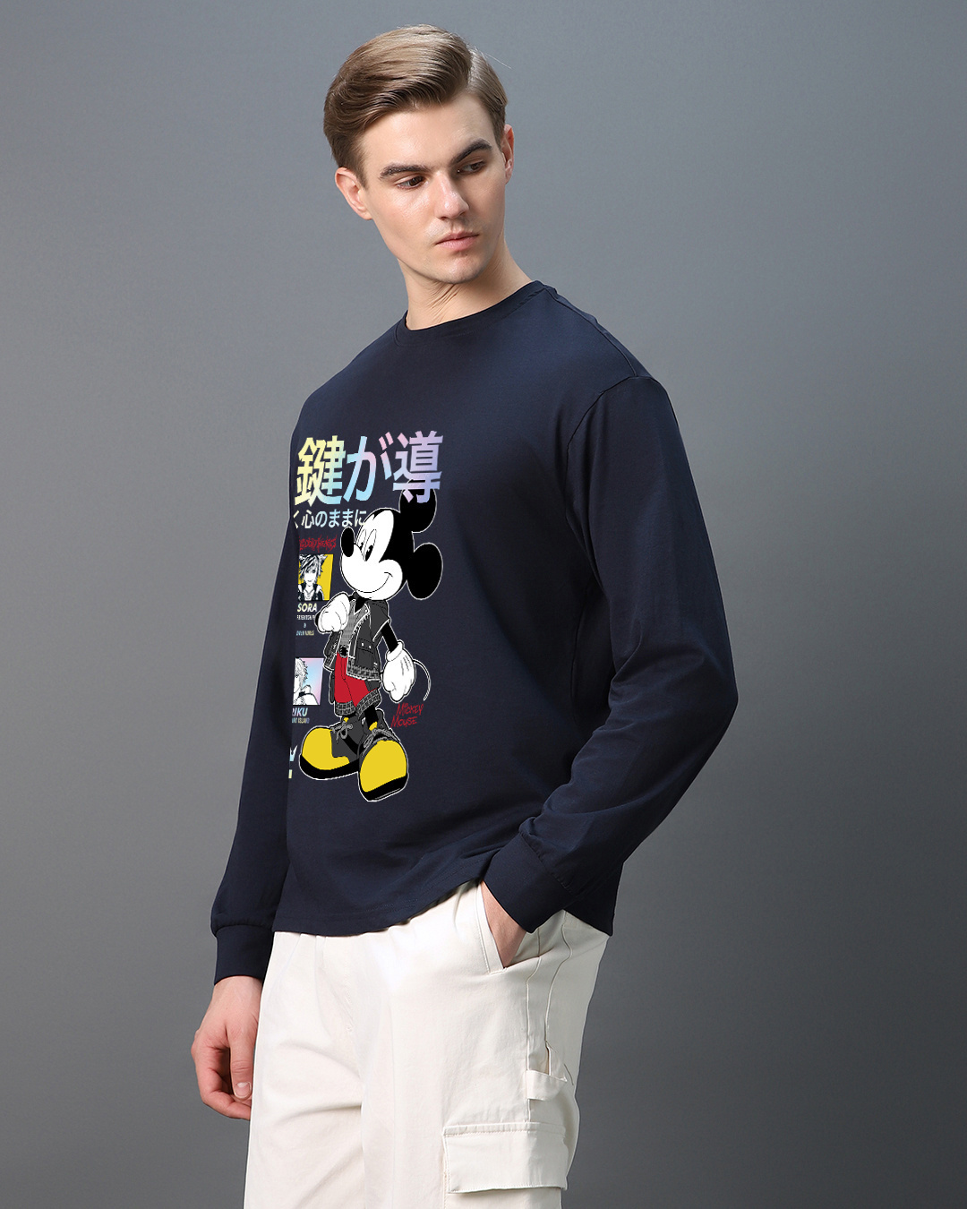 Shop Men's Blue Mickey Star Graphic Printed Oversized Sweatshirt-Back