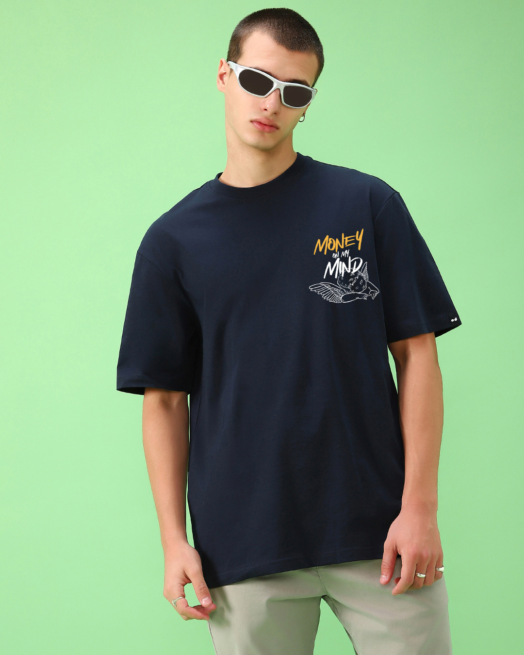 Shop Men's Blue Money Mind Graphic Printed Oversized T-shirt-Back