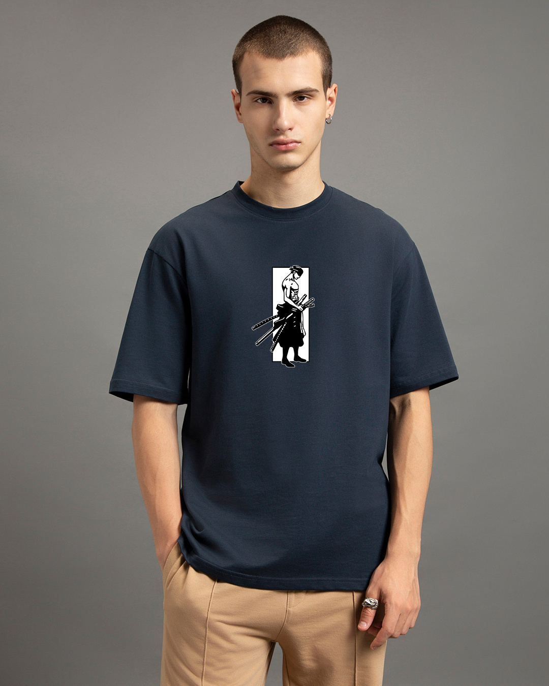 Shop Men's Blue Moss Head Graphic Printed Oversized T-shirt-Back