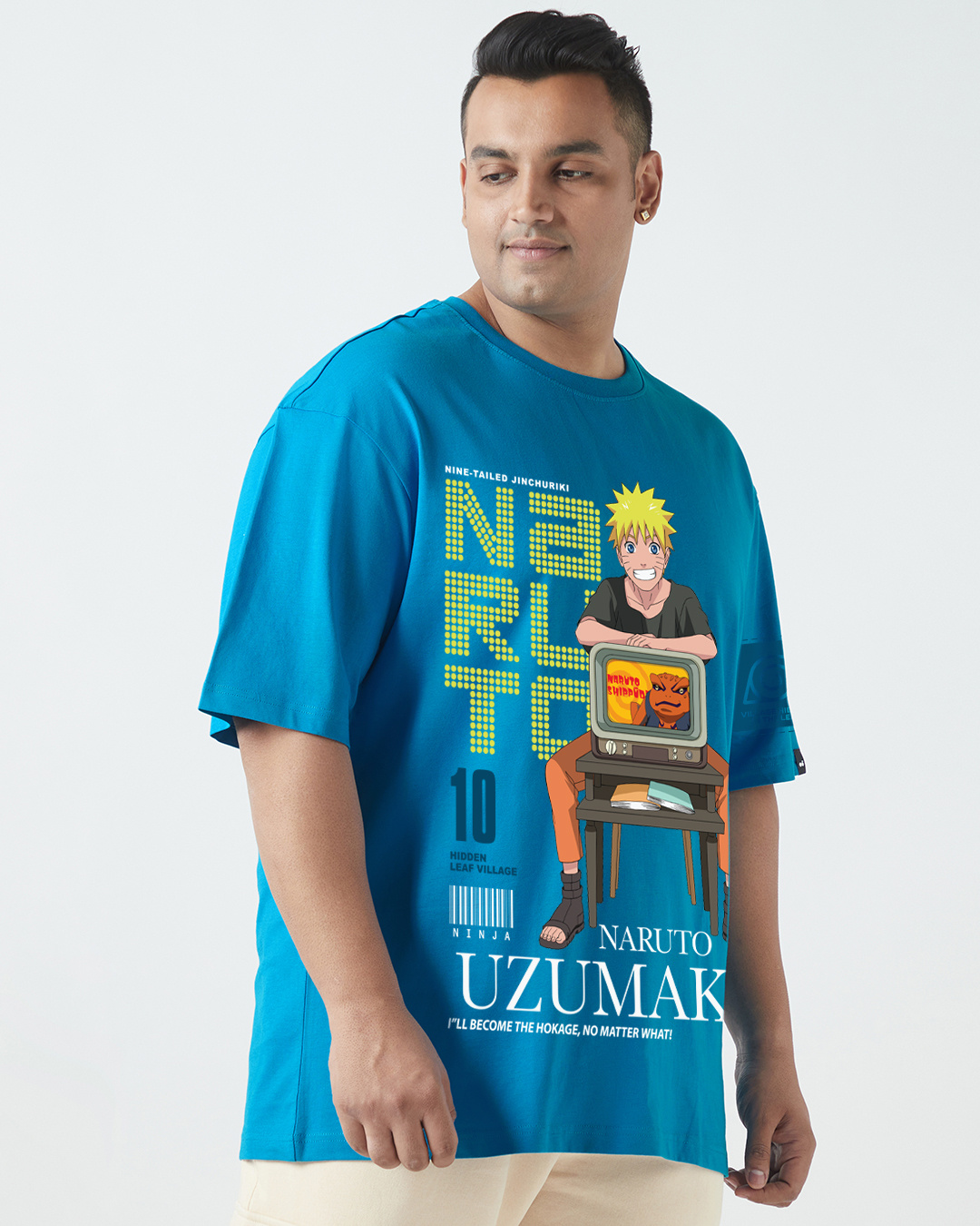 Shop Men's Blue Naruto Graphic Printed Oversized Plus Size T-shirt-Back