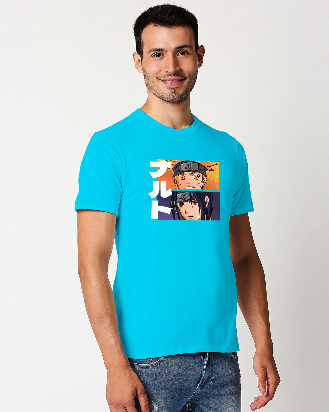 Shop Men's Blue Naruto & Sasuke Graphic Printed Cotton T-shirt-Back