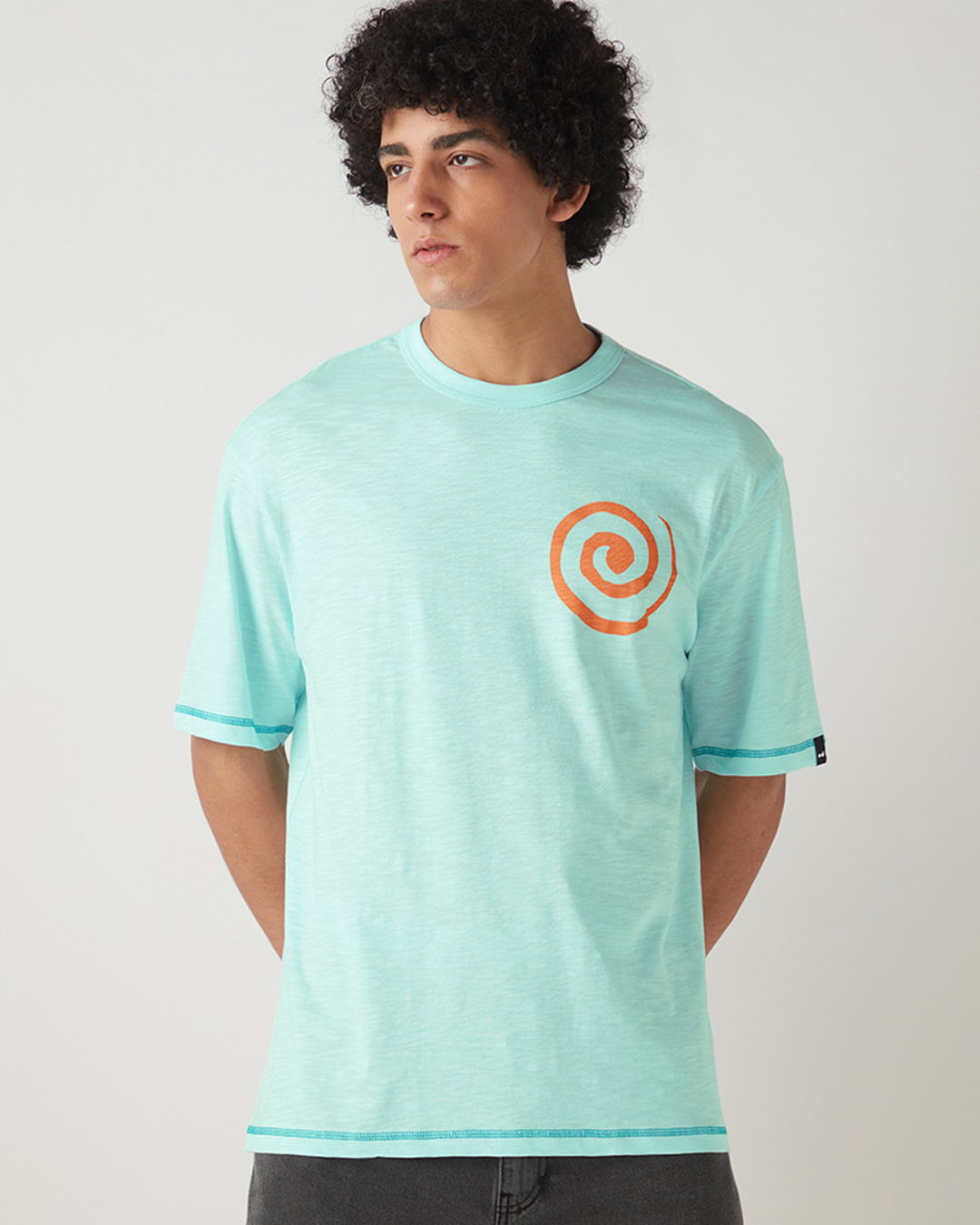 Shop Men's Blue Naruto Uzumaki Graphic Printed Oversized T-shirt-Back