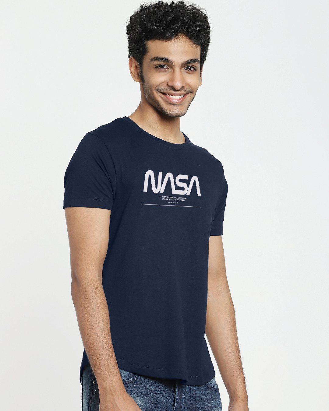 Shop Men's Blue Nasa Apple Cut Typography T-shirt-Back