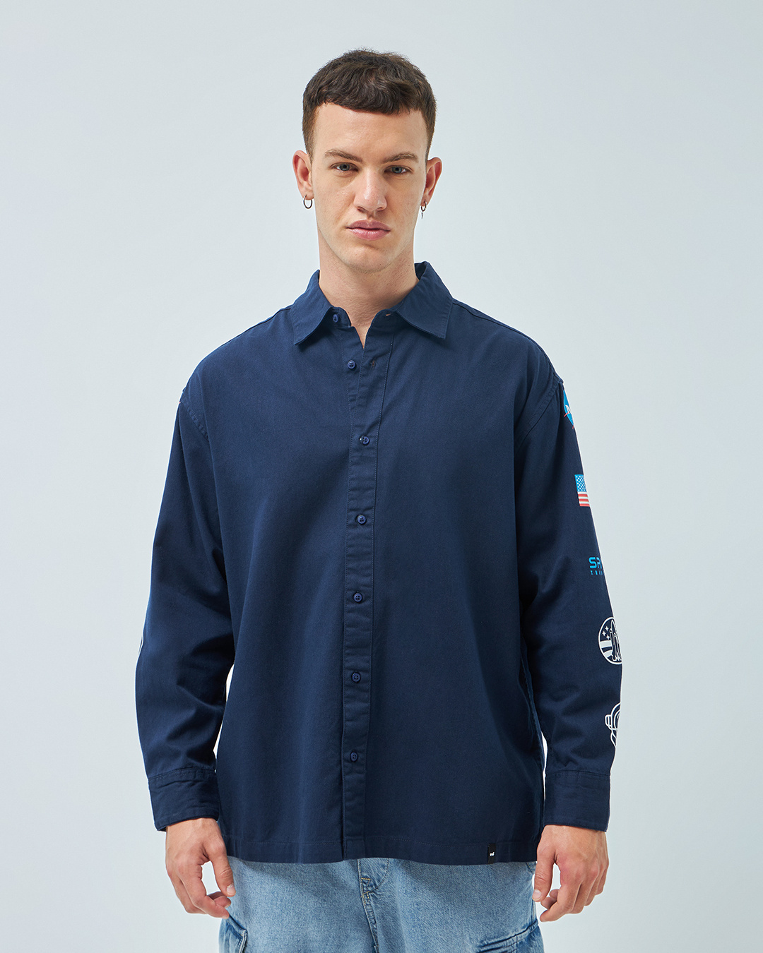 Shop Men's Blue NASA Graphic Printed Oversized Shirt-Back