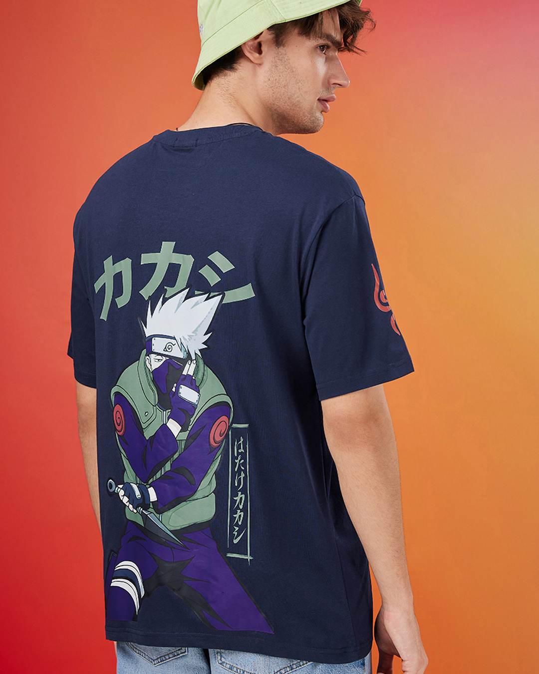Buy Men's Blue Ninja Kakashi Graphic Printed Oversized T-shirt Online at Bewakoof