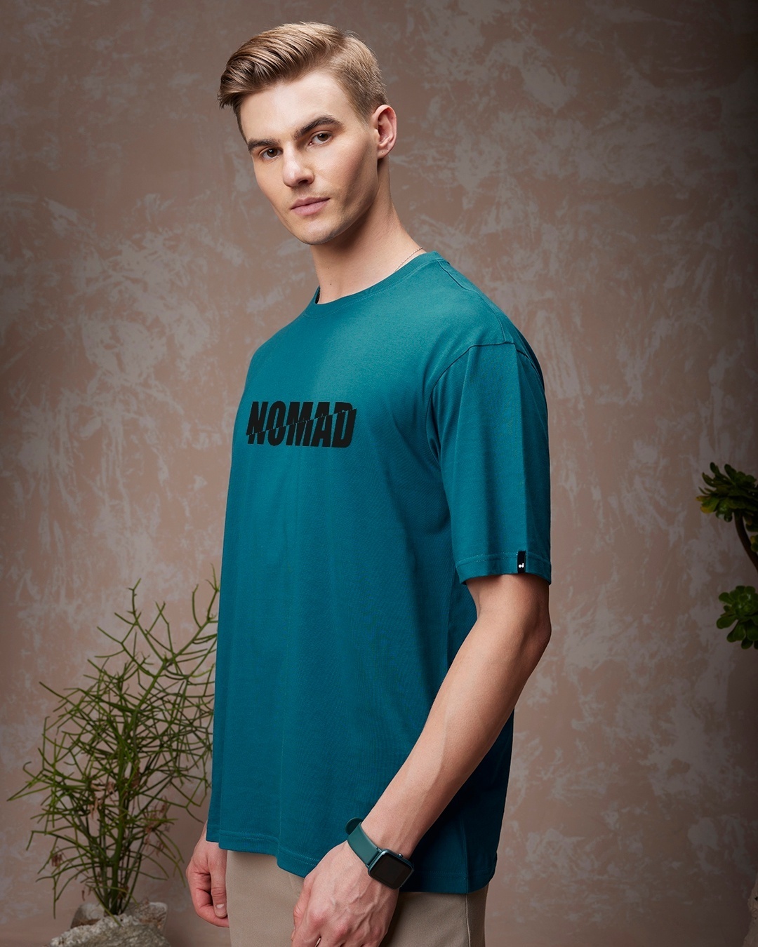 Shop Men's Blue Nomad Typography Oversized T-shirt-Back