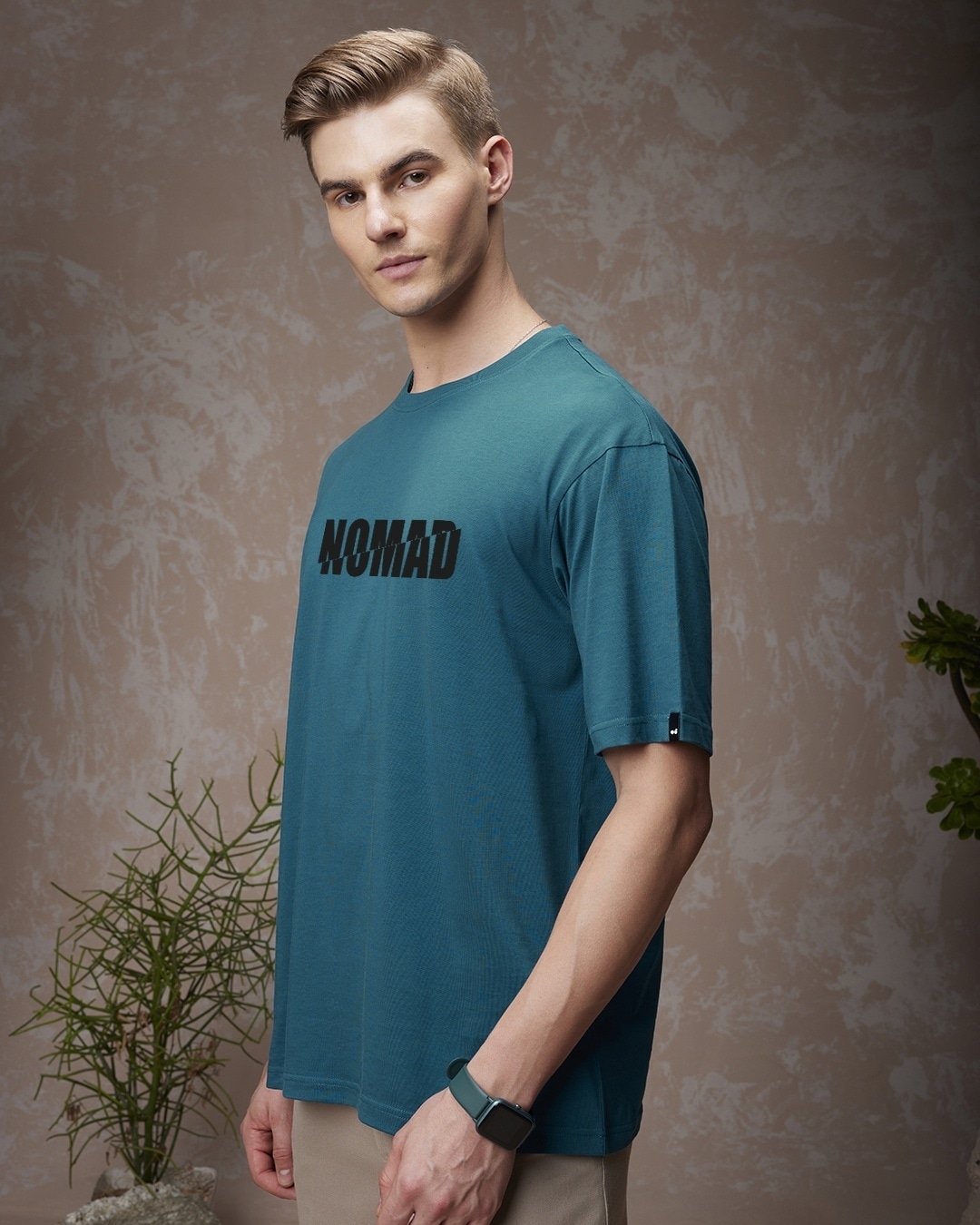 Shop Men's Blue Nomad Typography Oversized T-shirt-Back