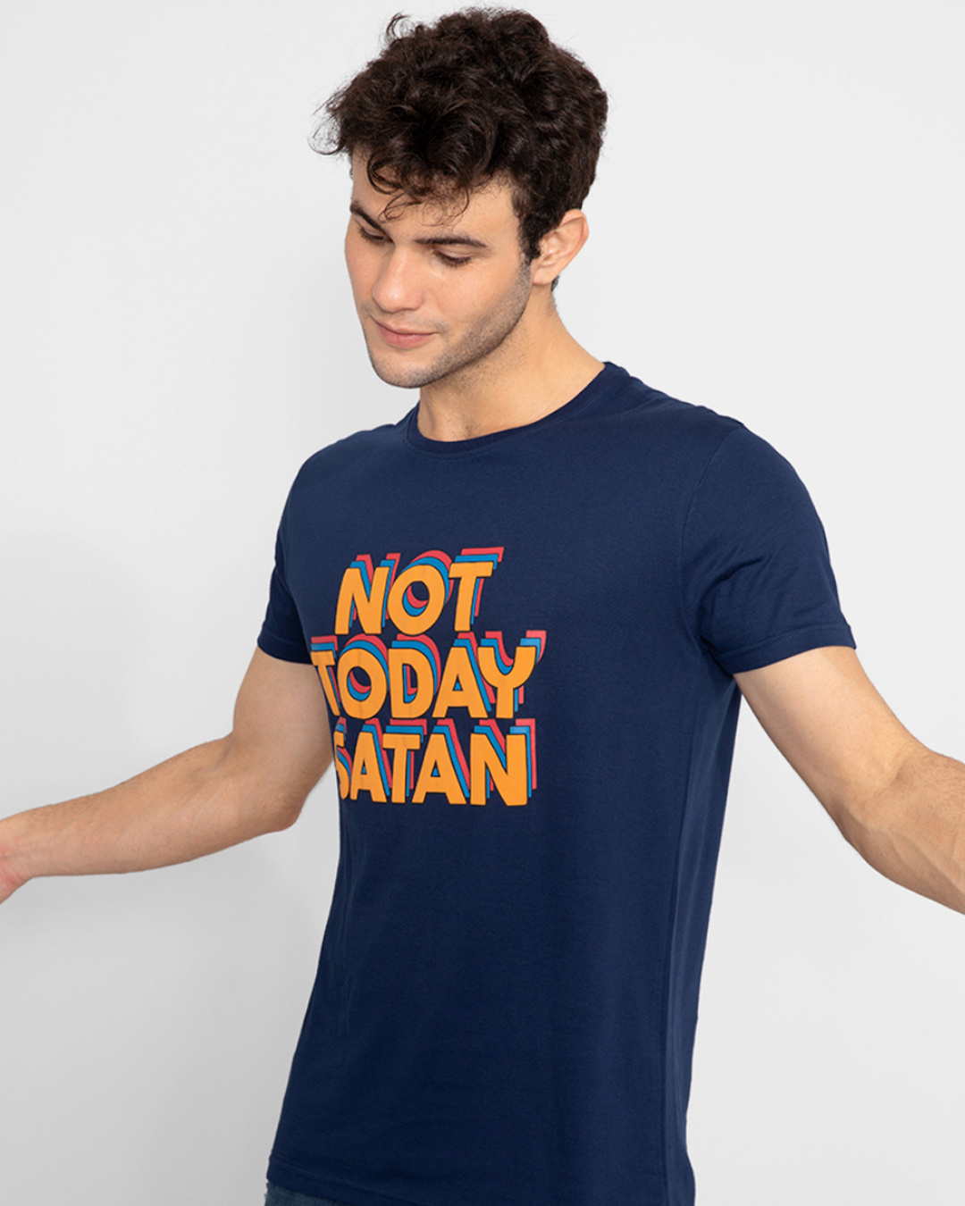 Shop Men's Blue Not Today Satan Typography Slim Fit T-shirt-Back