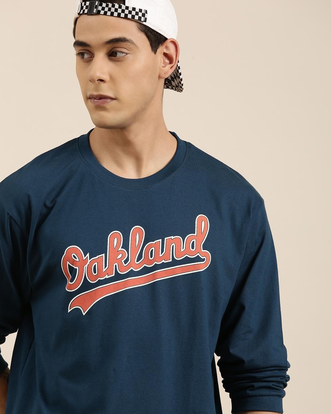 Navy Blue Typography Oversized T-Shirt for Men