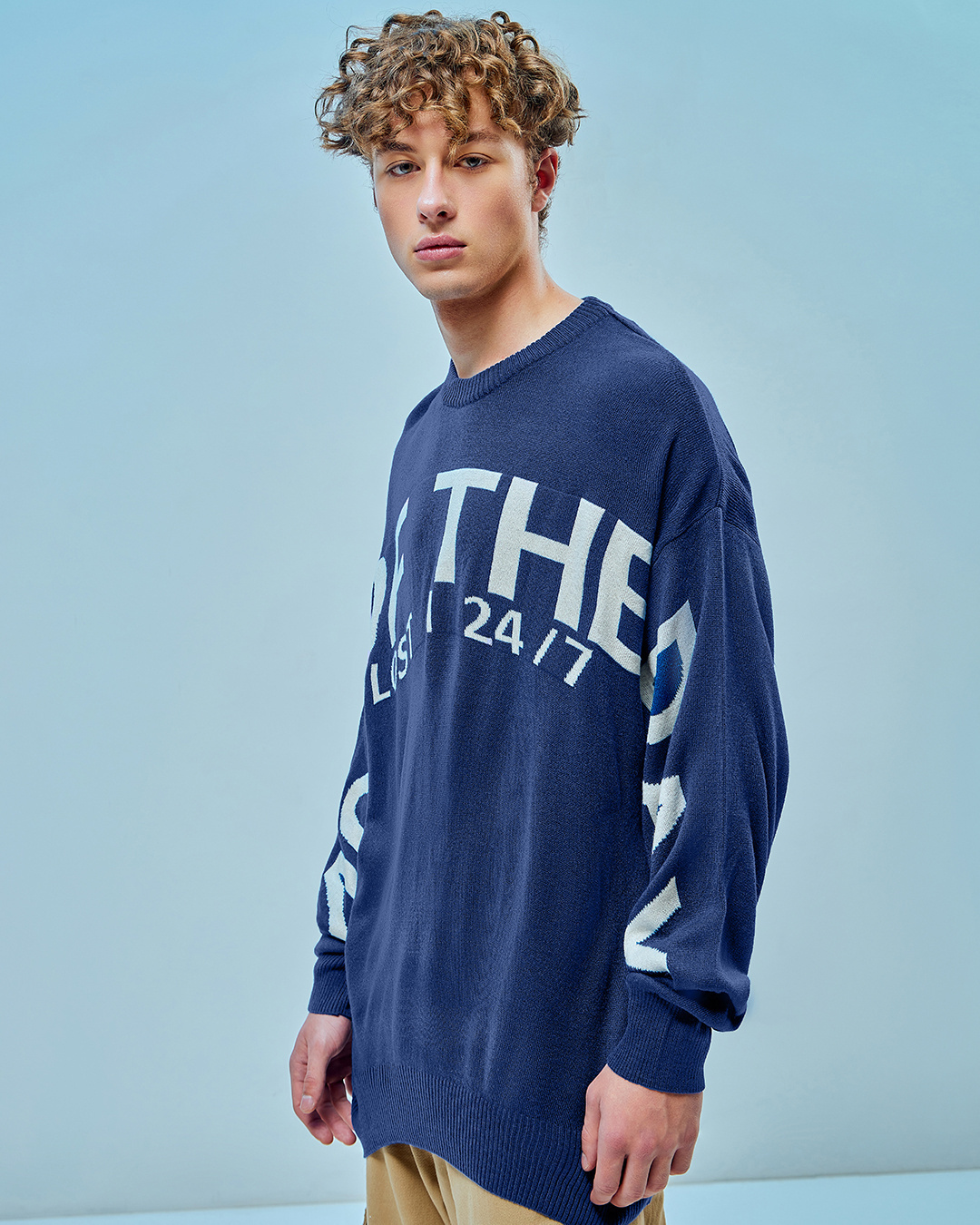 Shop Men's Blue Of Mood Typography Flatknit Sweater-Back