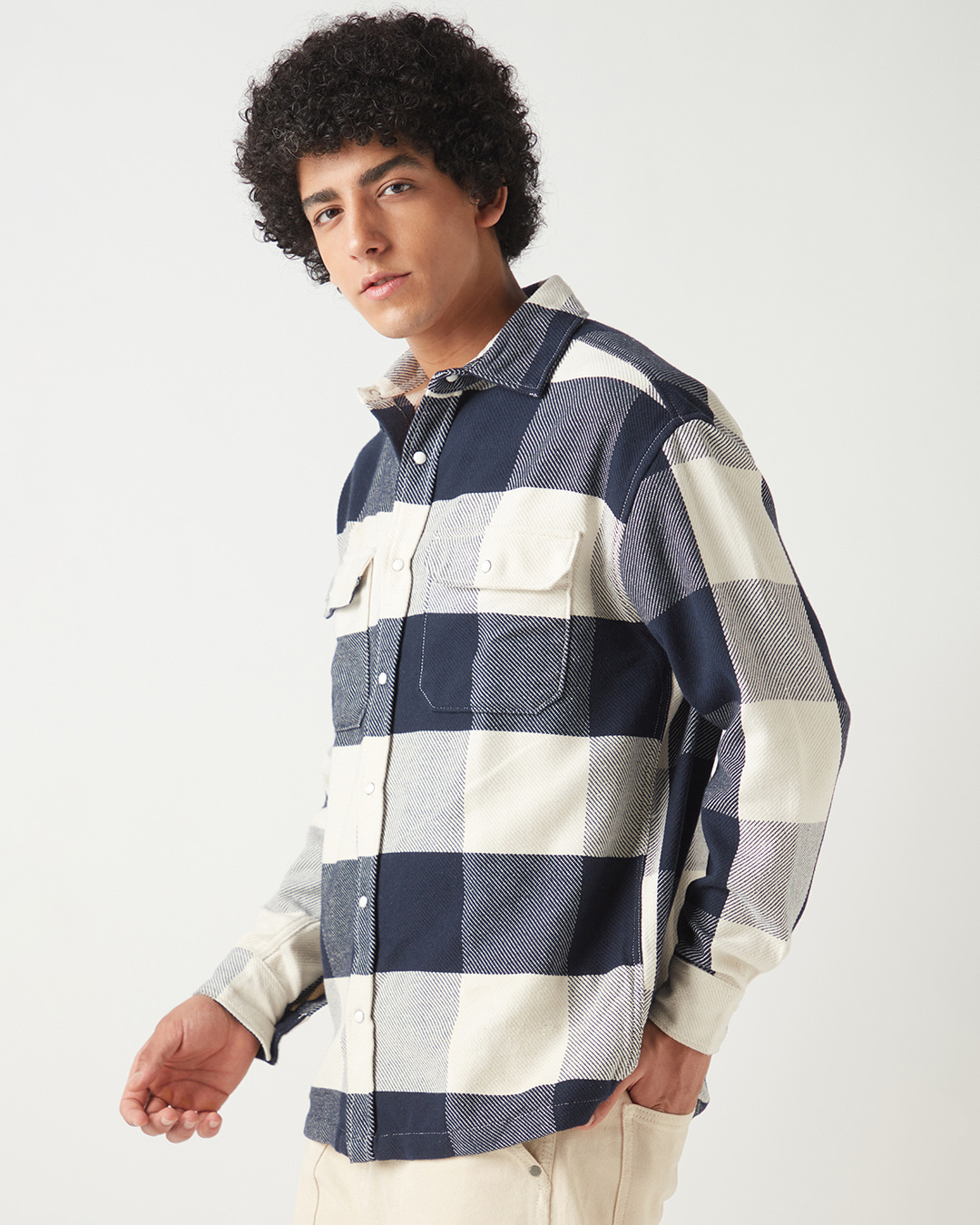 Shop Men's Blue & Off White Checked Oversized Shirt-Back